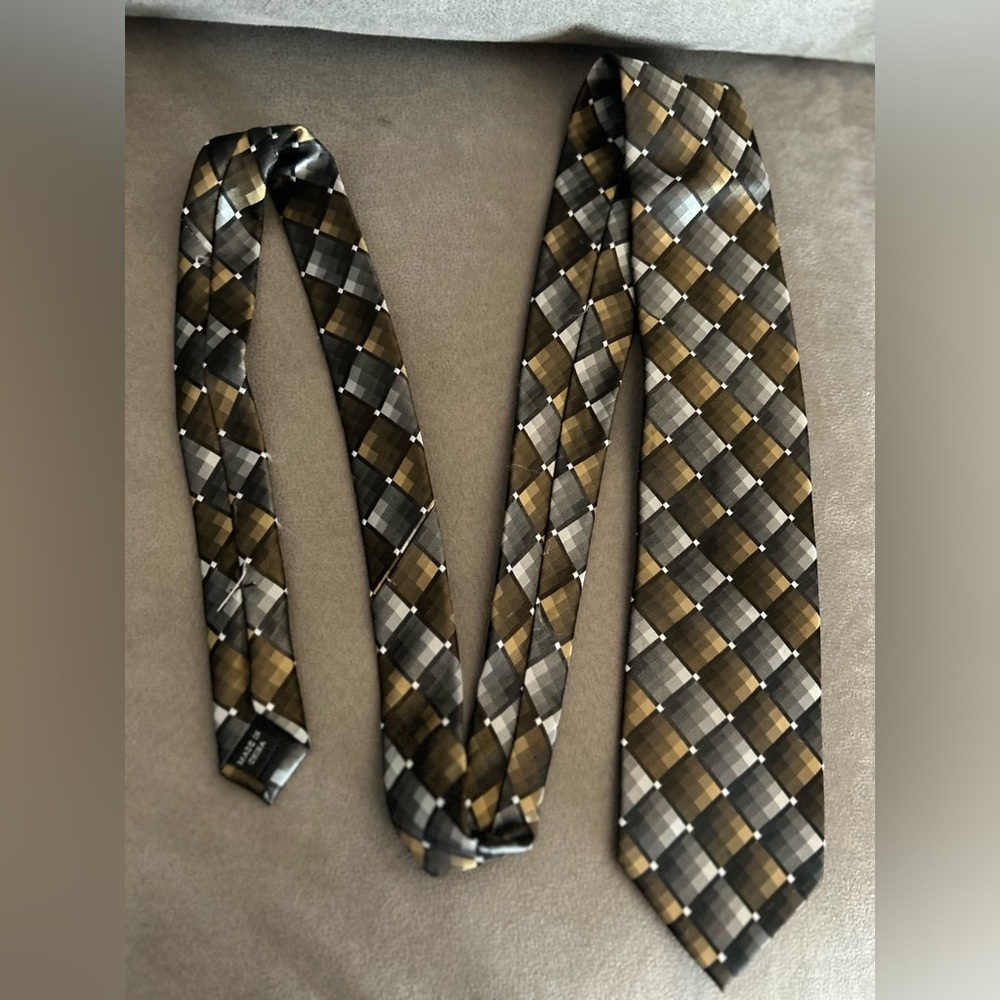 $10 BUGATTI Neck Tie Mens Black Brown Rustic Silk Designer Luxury Suit Check Pun
